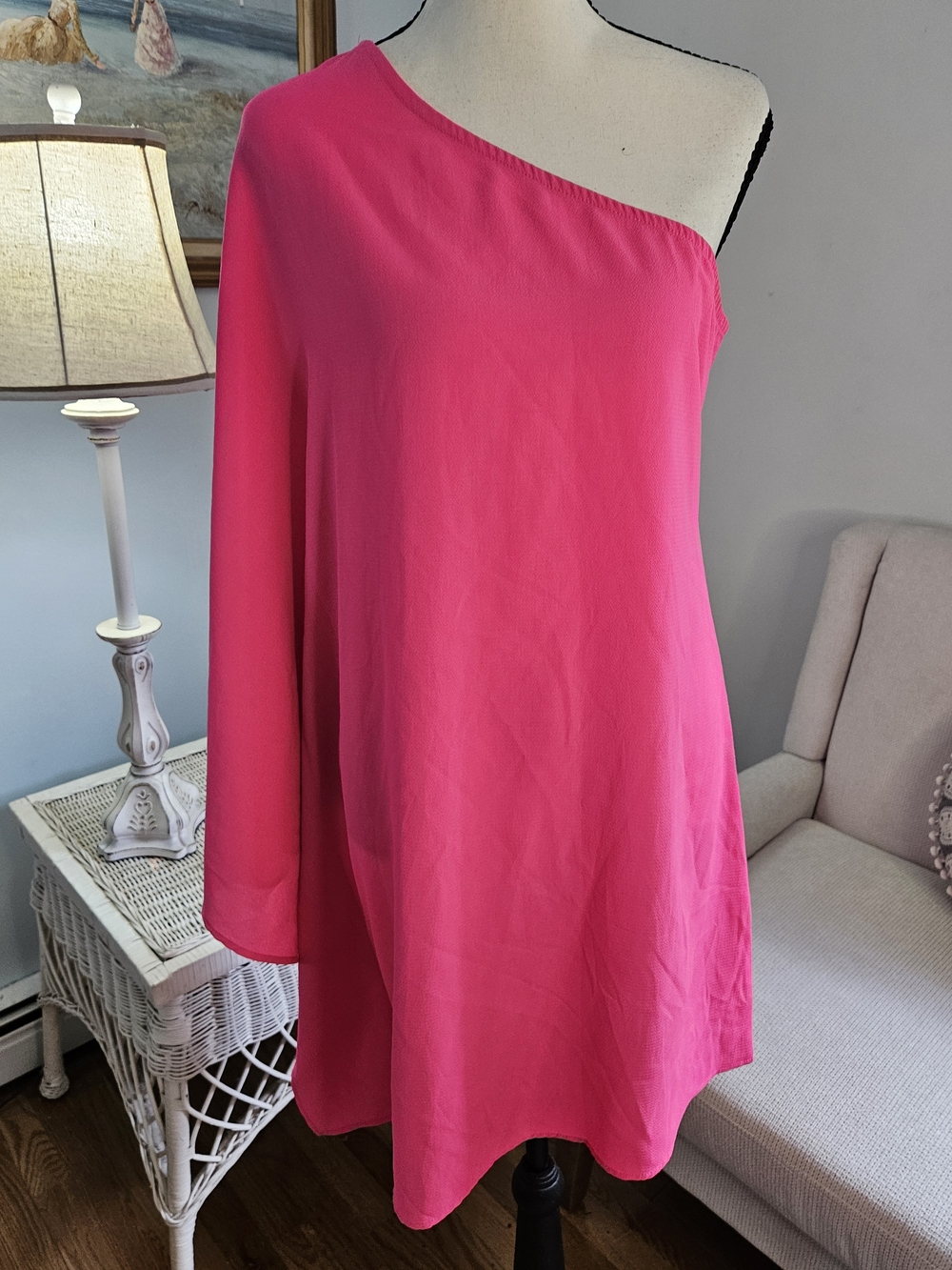 Asymmetrical One-Shoulder Dress in Vibrant Pink